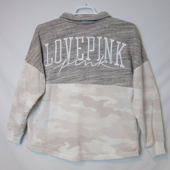 Victoria Secret Pink Gray Camo 1/4 Zip Cotton Jacket Sweatshirt Embroidered Med - Picture 6 of 7